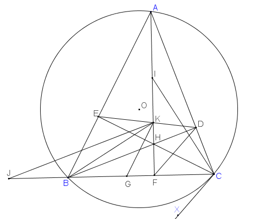 CM tam giác FBK đồng dạng tam giác FIC, suy ra K là trực tâm tam giác BIC.png