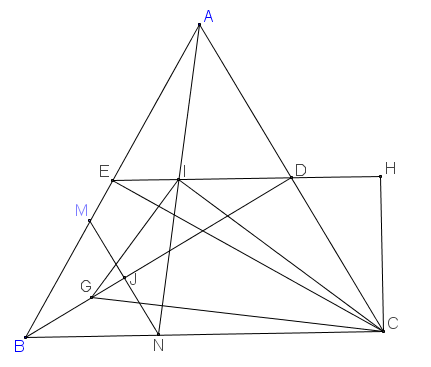 Gọi G là trọng tâm tam giác BMN và I là trung điểm của AN. Tính các góc của tam giác GIC.png