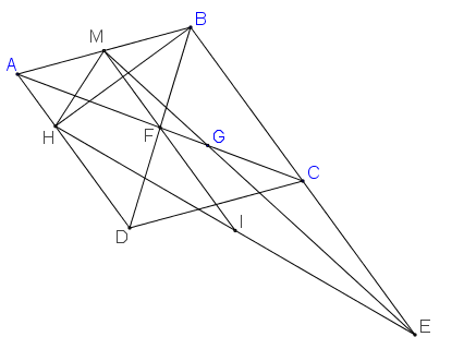 Cho hình bình hành ABCD. Điểm M(-3;0) là trung điểm của AB. Điểm H(0;-1) là hình chiếu vuông góc của B lên AD và G(43;3) là trọng tâm tam giác BCD. Tìm tọa độ các điểm B và D.png